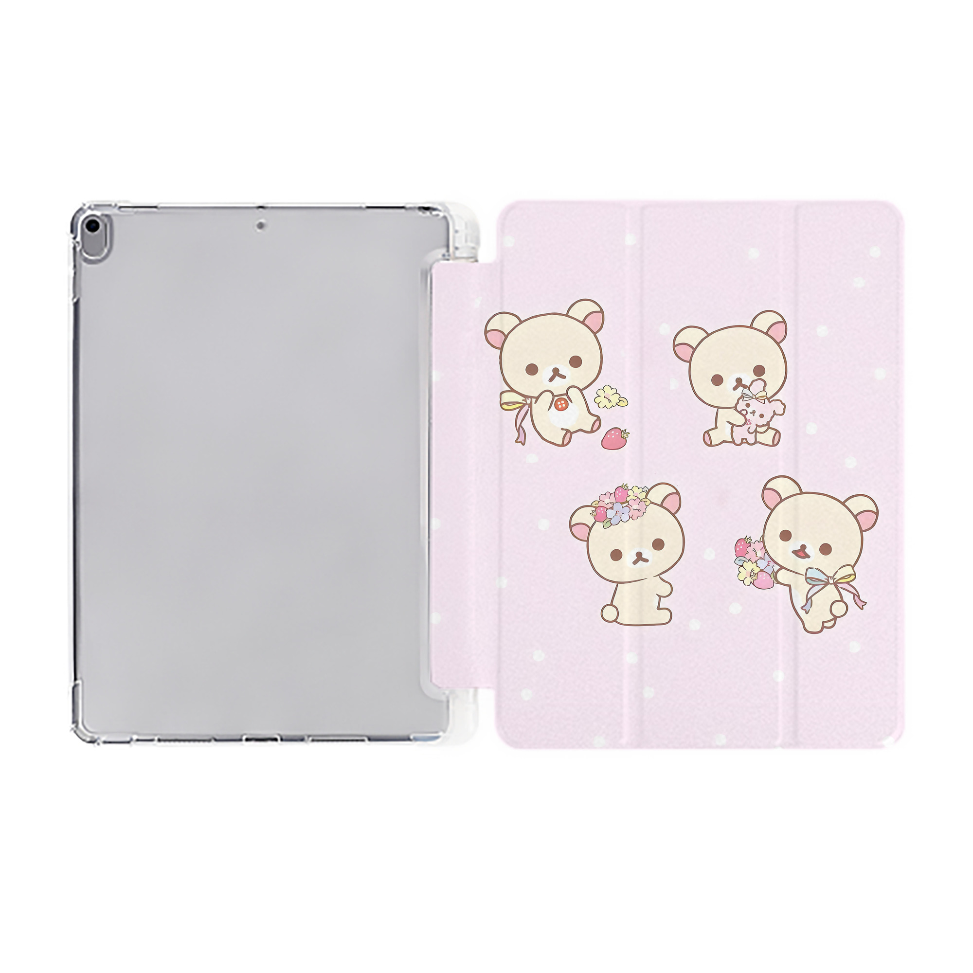 （画像用） リラックマ リラックマ キイロイトリ Rilakkuma Korilakkuma Kiiroitori IPad ケース ペン収納付き 三つ折りスタンド PUレザー×シリコン 対応機種9.5/10.5/10.9インチ